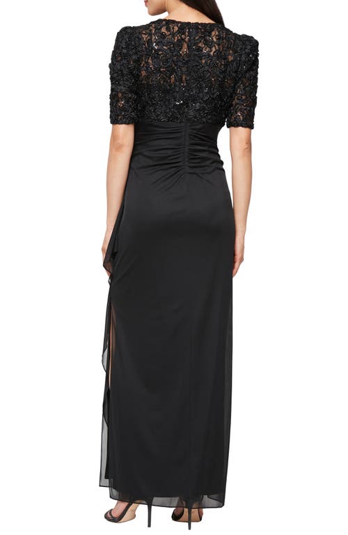 Alex Evenings Embellished Short Sleeve Empire Waist Gown In Black