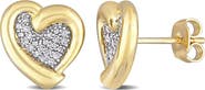 DELMAR Yellow Plated Sterling Silver Pave Diamond Accent Heart Stud Earrings - 0.15 ctw