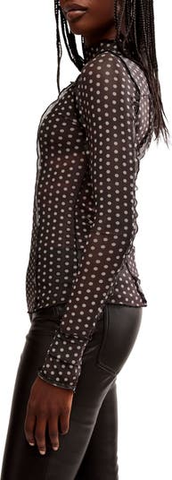 Charlie Print Turtleneck Mesh Top
