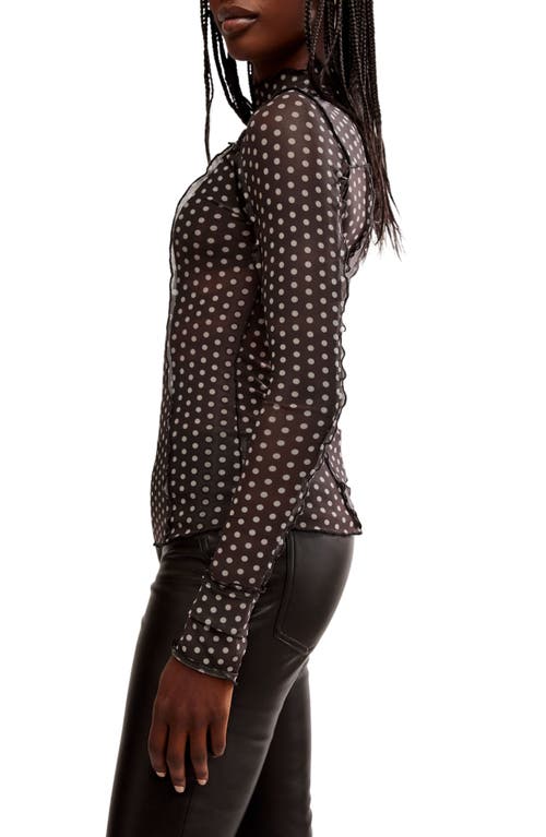 Free People Charlie Print Turtleneck Mesh Top In Luna Dot