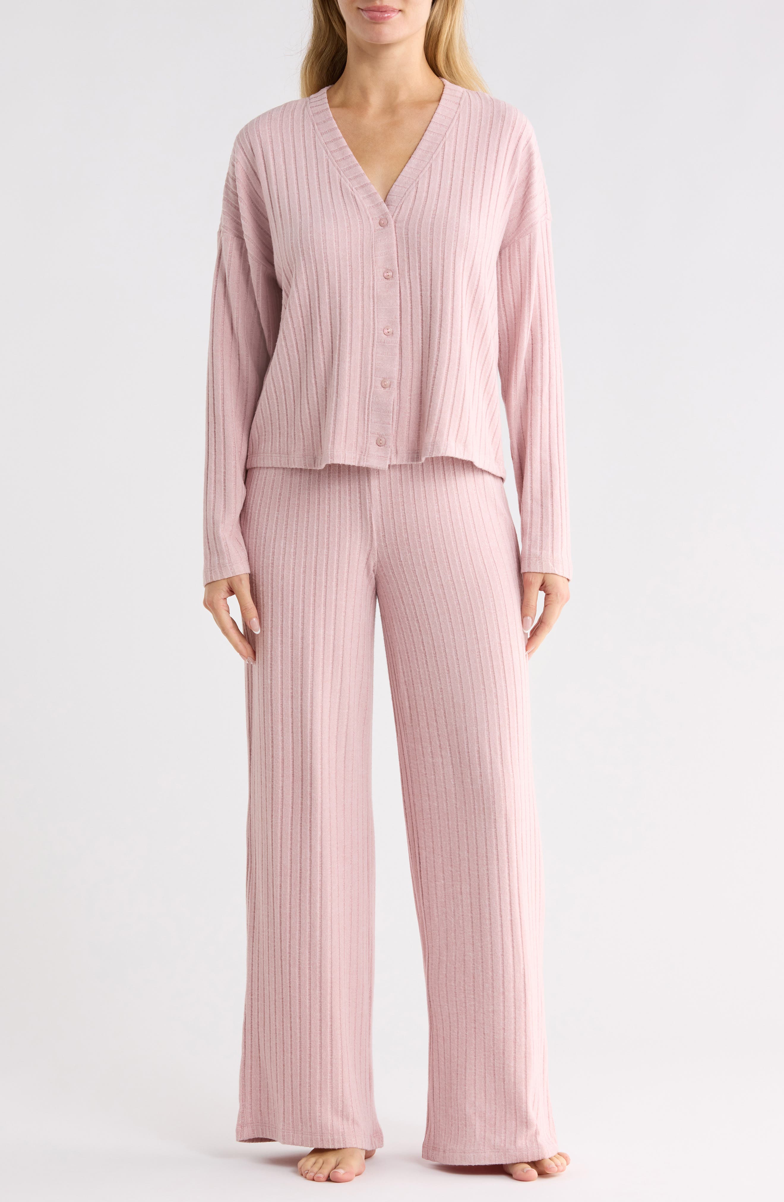 Cozy Rib V-Neck Cardigan & Pants Lounge Set