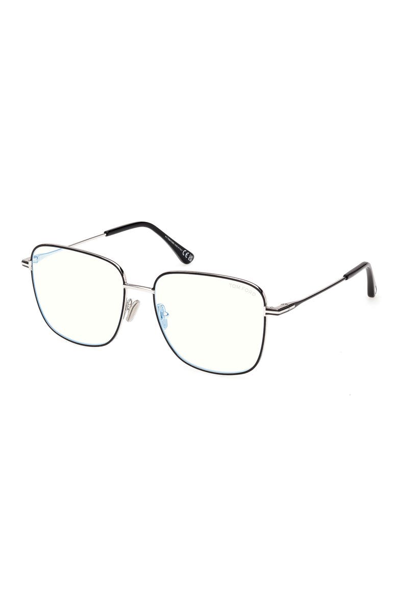 56mm Square Optical Glasses, Alternate, color, SHINY BLACK ENAMEL / PALLADIUM