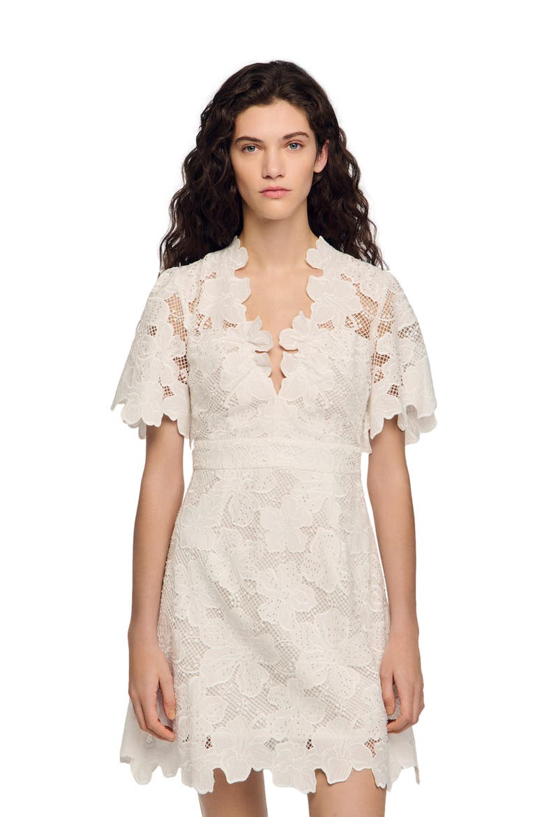 Flower print short dress, Alternate, color, White