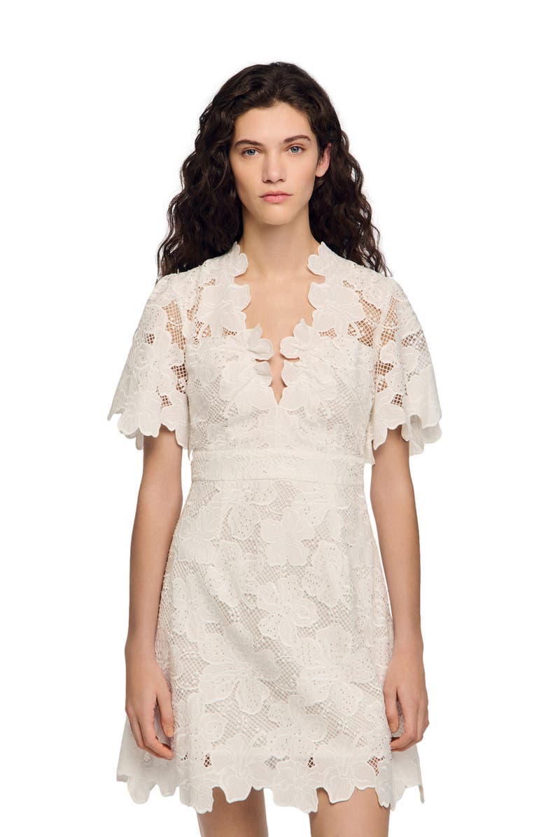 SANDRO Flower print short dress, Alternate, color, White