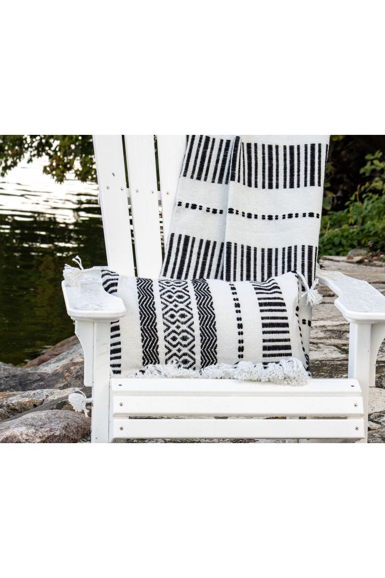 Black Striped Handwoven Outdoor Decorative Throw Pillow, Alternate, color, Black