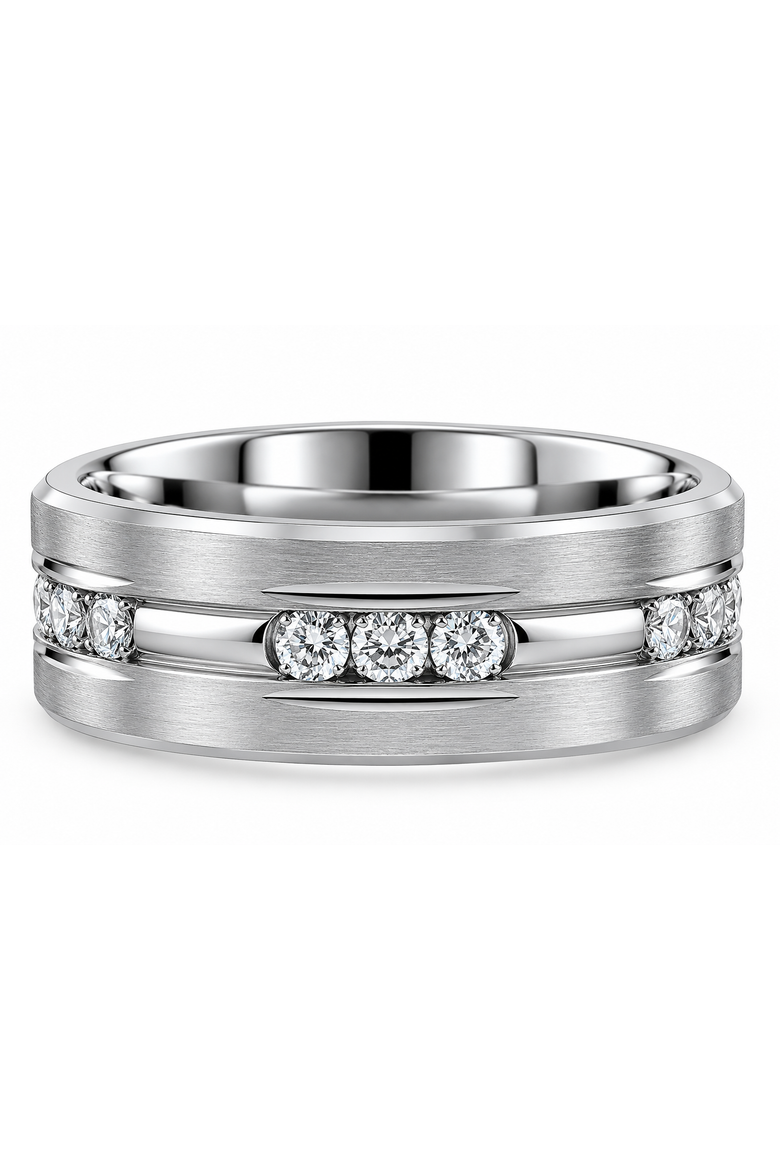 Men's 7/8ct Diamond 8mm Titanium Comfort Fit Ring Matted Wedding Band, Main, color, Titanium