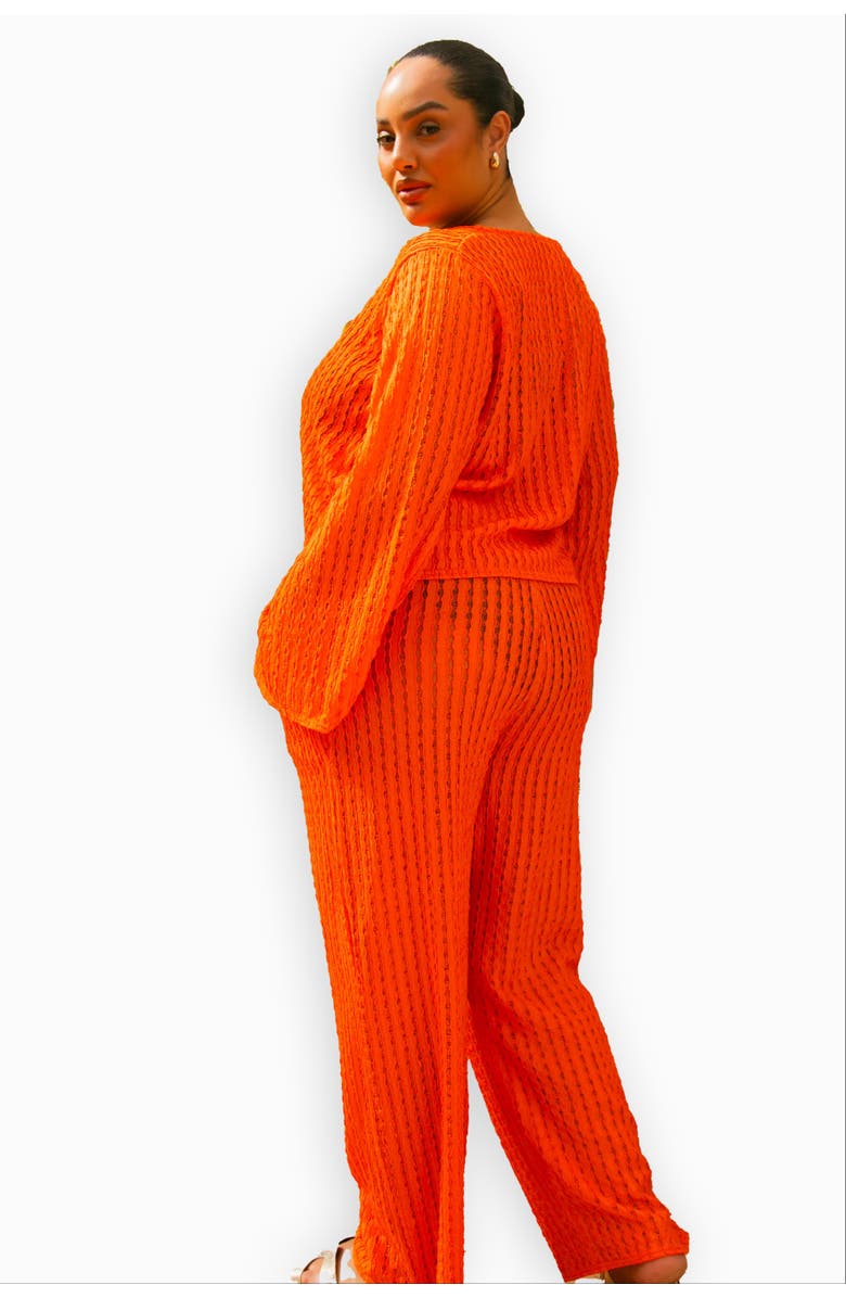 FASHION-SZN CURVE Curve Crochet Tie Front Flare Sleeve Top, Alternate, color, Orange