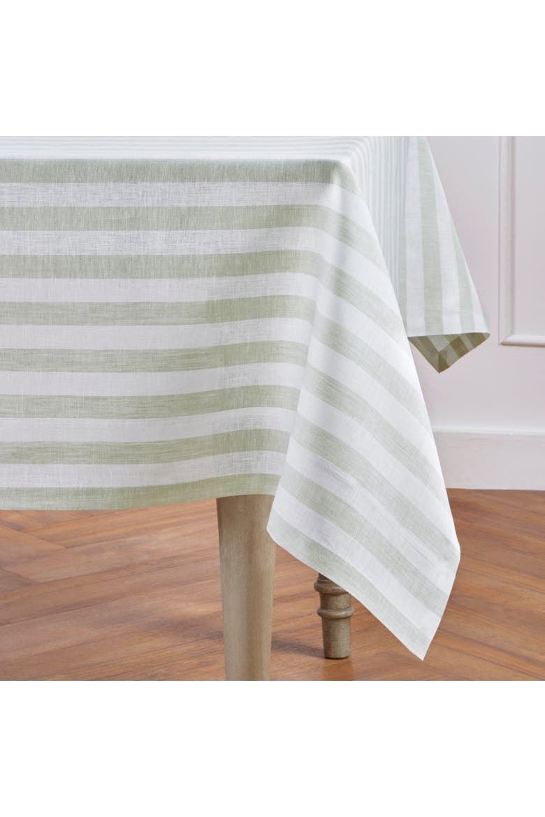Linen Tablecloth - Sorrento Stripe, Alternate, color, Sage and White