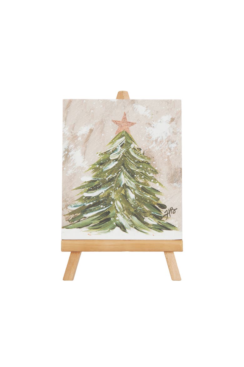 MDF Easel Canvas Holiday Tree Art Freestanding Tabletop Sign, Main, color, Green