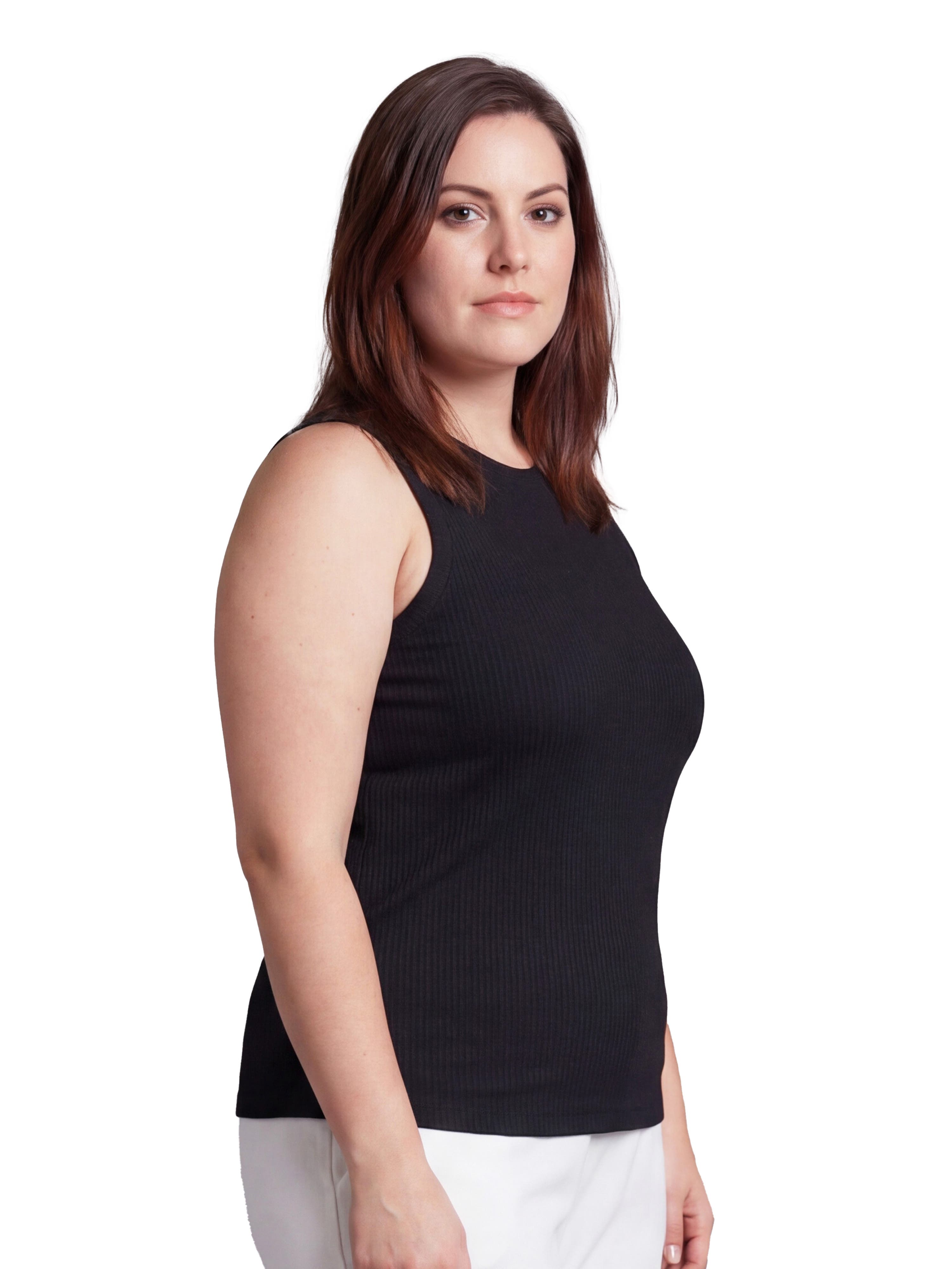 Curvy Basic Ribbed Knit Round Neck Sleeveless Tank Top - image 2