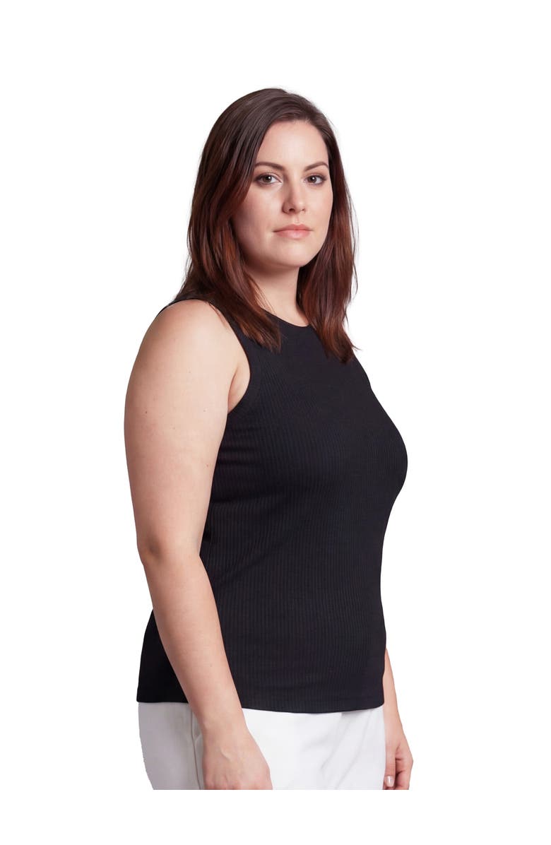 24seven Comfort Apparel Curvy Basic Ribbed Knit Round Neck Sleeveless Tank Top, Alternate, color, Black