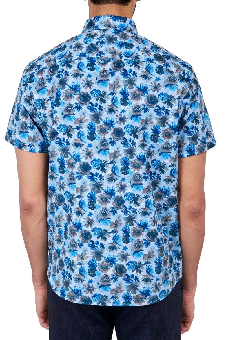 Slim Fit Quay Watercolor Floral 4-Way Stretch Performance Short Sleeve Shirt, Alternate, color, BROWN/BLUE