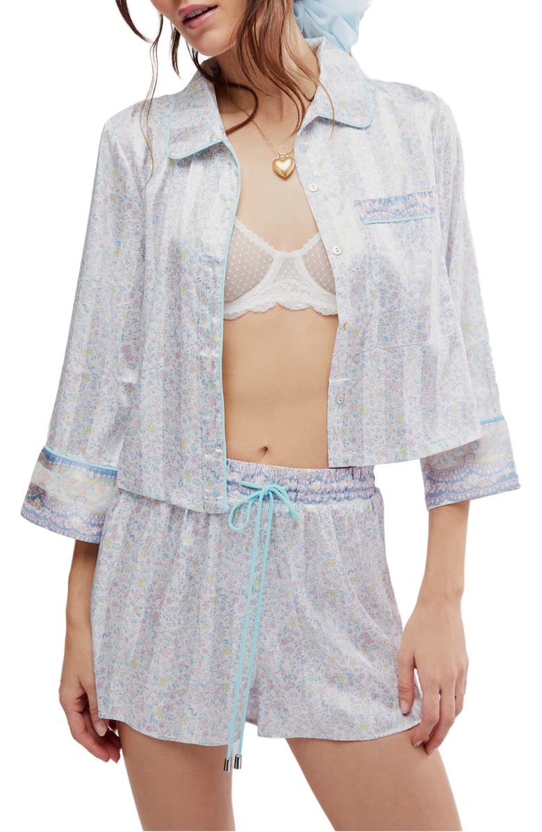 Free People FP Satin Short Pajamas, Main, color, Ivory Combo
