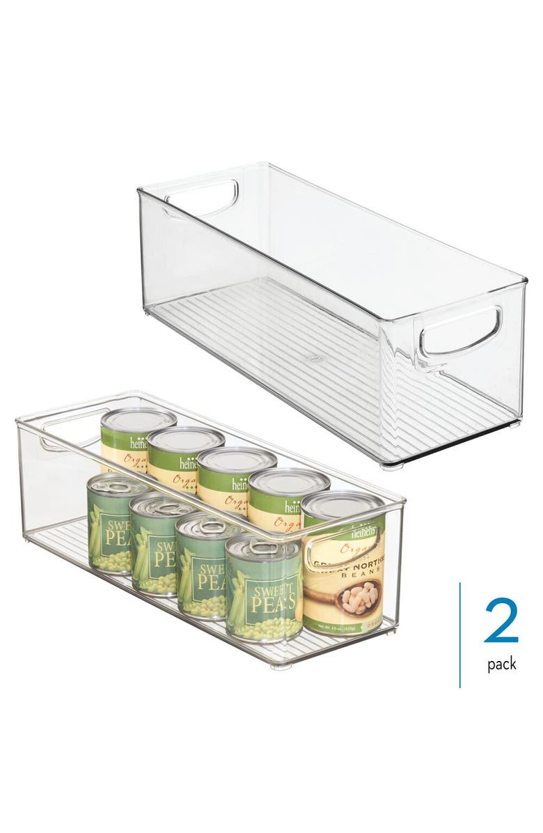 mDesign Plastic Stackable Pantry Bin with Handles, Set of 2, Clear, Made in USA, Alternate, color, Clear