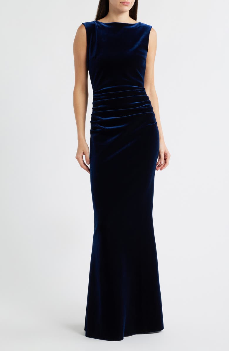 Chiara Boni La Petite Robe Nima Embellished Velvet Gown, Main, color, Blu Notte