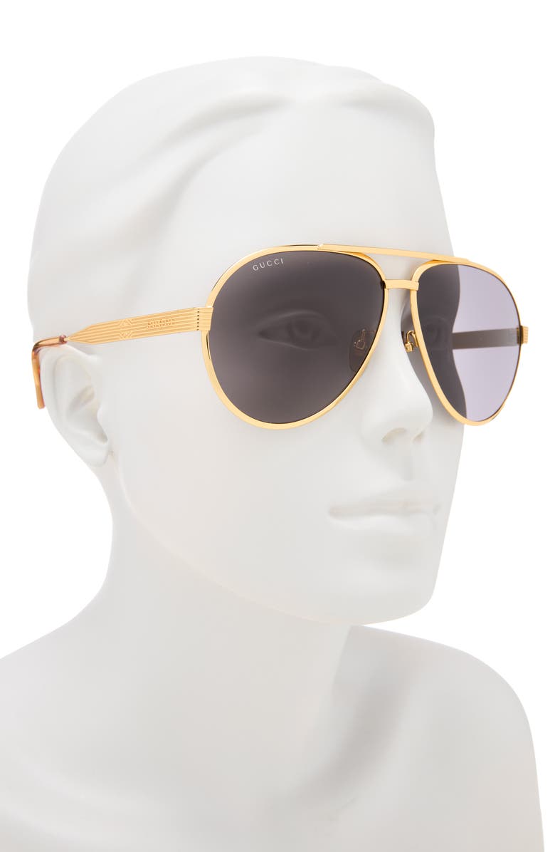 Gucci 64mm Pilot Sunglasses, Alternate, color, Gold Gold Grey