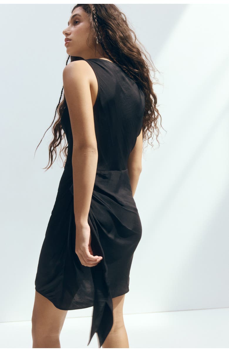 H&M Tie-detail boat-neck dress, Alternate, color, Black