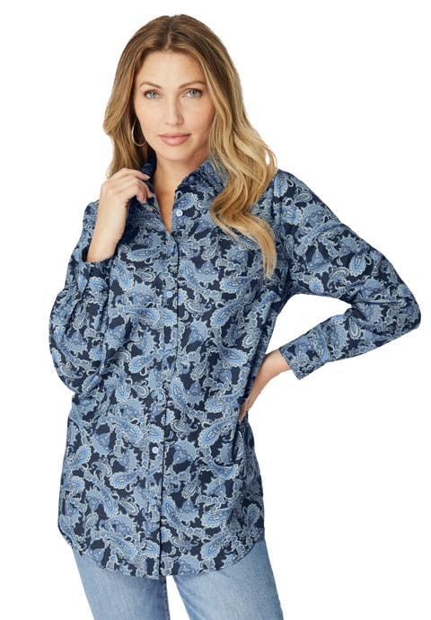 Plus Size Kate Long Sleeve Easy Cotton-Blend Button-Front Shirt (Plus)