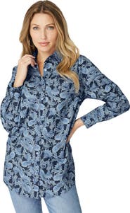 Roaman's Plus Size Kate Long Sleeve Easy Cotton Blend Button Front Shirt