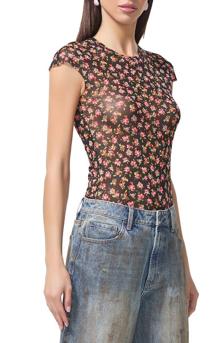 AFRM Nina Print Cap Sleeve Mesh Top, Alternate, color, Spring Ditsy