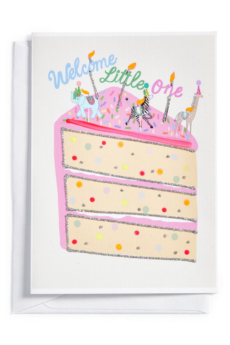 Welcome Little One Pink Cake Greeting Card, Main, color, PINK