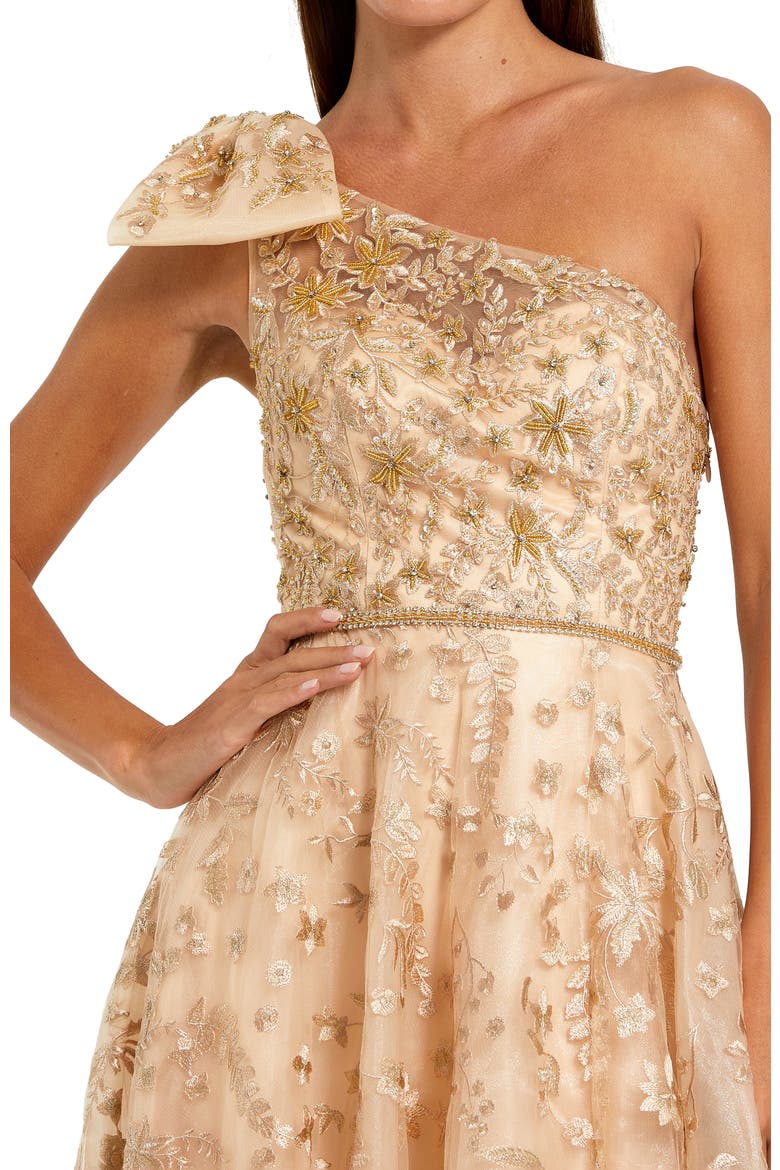 Embellished Bow One Shoulder A Line Gown, Alternate, color, Champagne