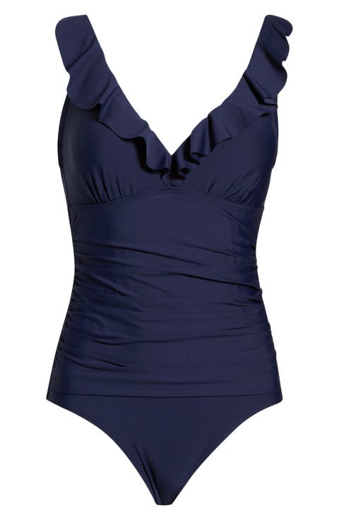 Ruffle V-Neck One-Piece Swimsuit