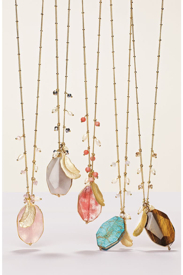 Accessories Semiprecious Oval Pendant Necklace, Alternate, color, LIGHT PINK