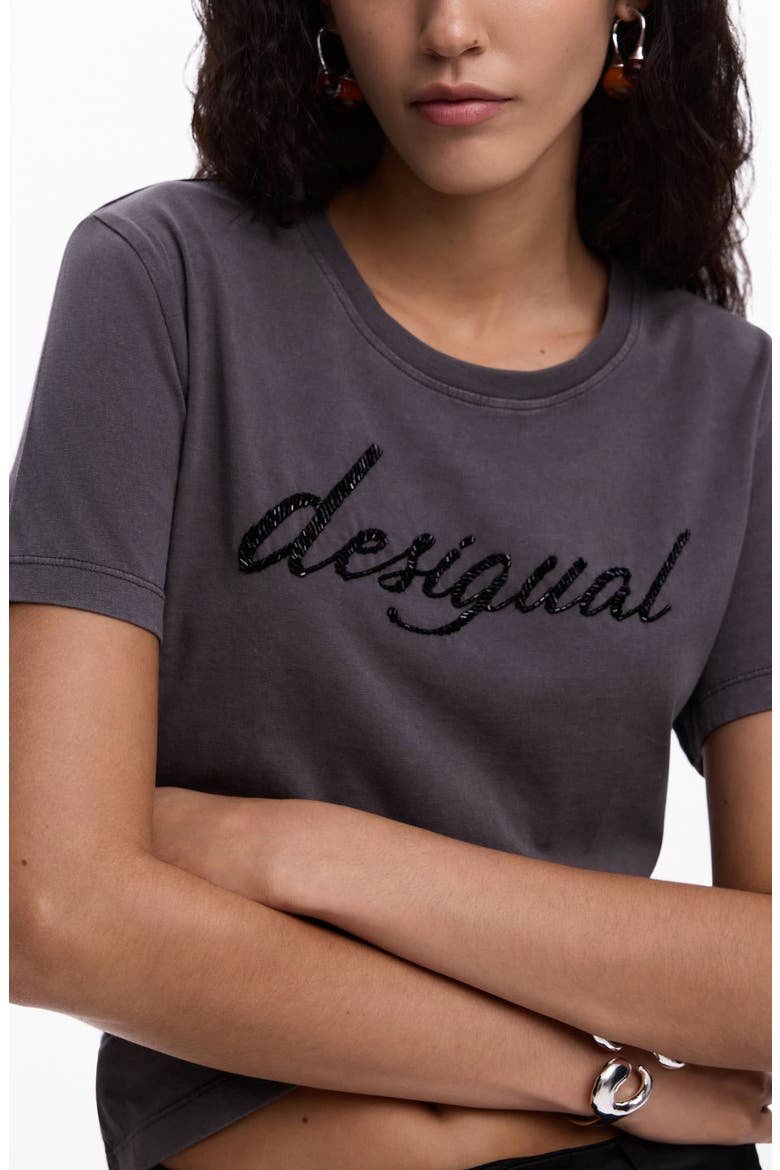 Embellished Cotton Graphic T-Shirt, Alternate, color, DARK GREY