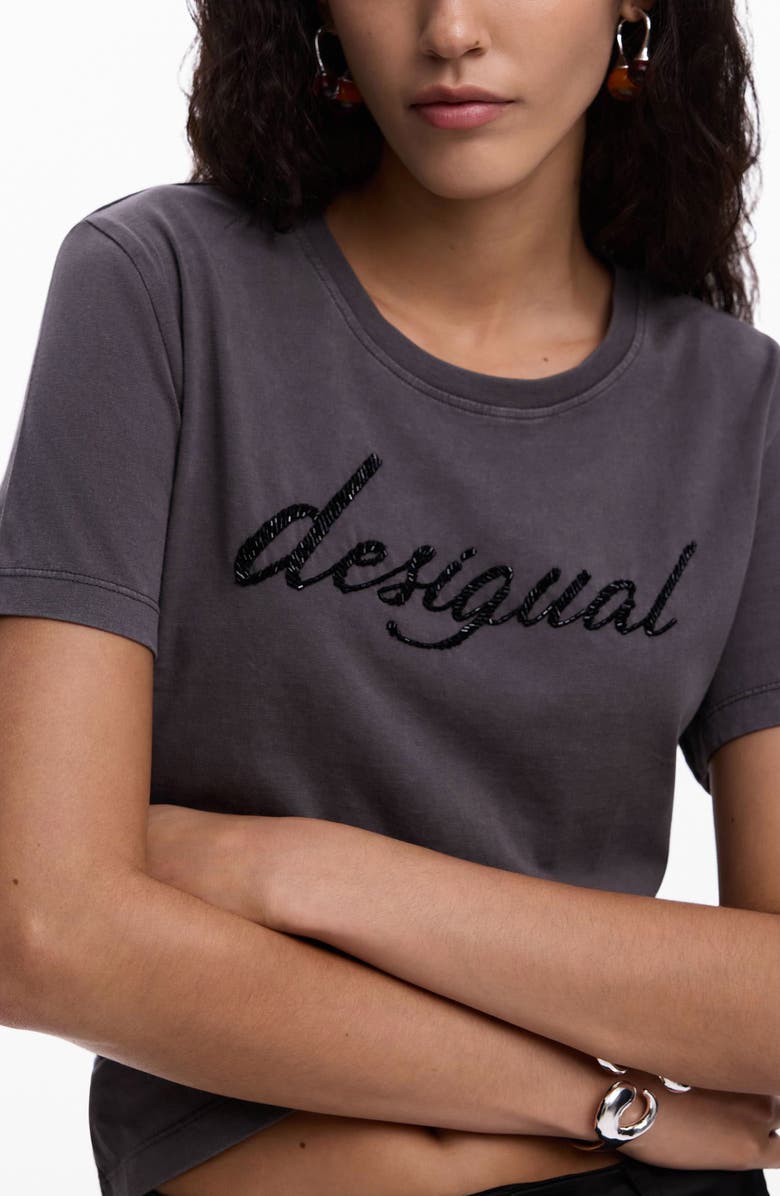 Desigual Embellished Cotton Graphic T-Shirt, Alternate, color, Dark Grey