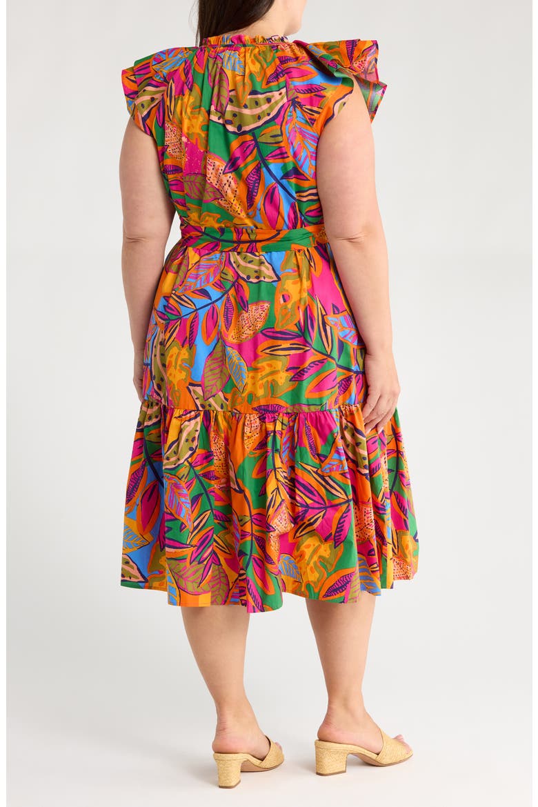Milana Floral Dynamite Cotton Midi Dress, Alternate, color, ORANGE/ PINK/ MULTI