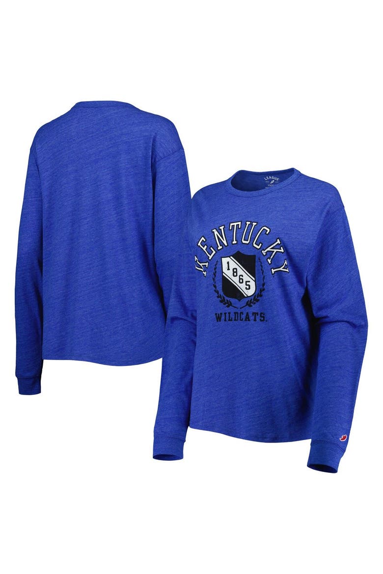 Women's League Collegiate Wear Heathered Royal Kentucky Wildcats Team Seal Victory Falls Oversized Tri-Blend Long Sleeve T-Shirt, Main, color, Heather Royal