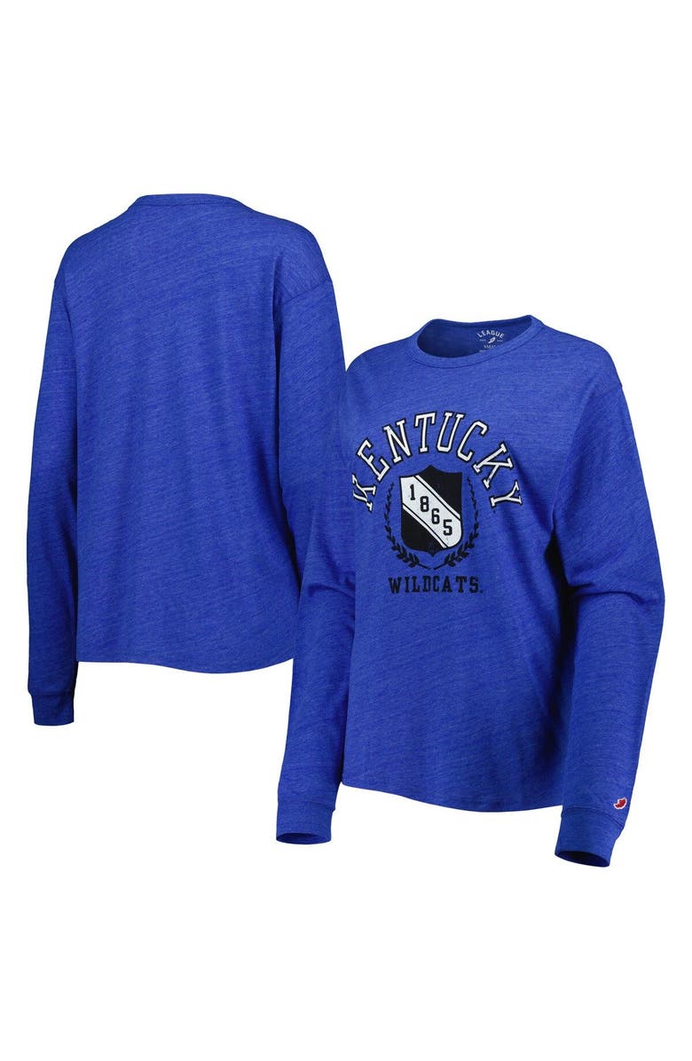 LEAGUE COLLEGIATE WEAR Women's League Collegiate Wear Heathered Royal Kentucky Wildcats Team Seal Victory Falls Oversized Tri-Blend Long Sleeve T-Shirt, Main, color, 