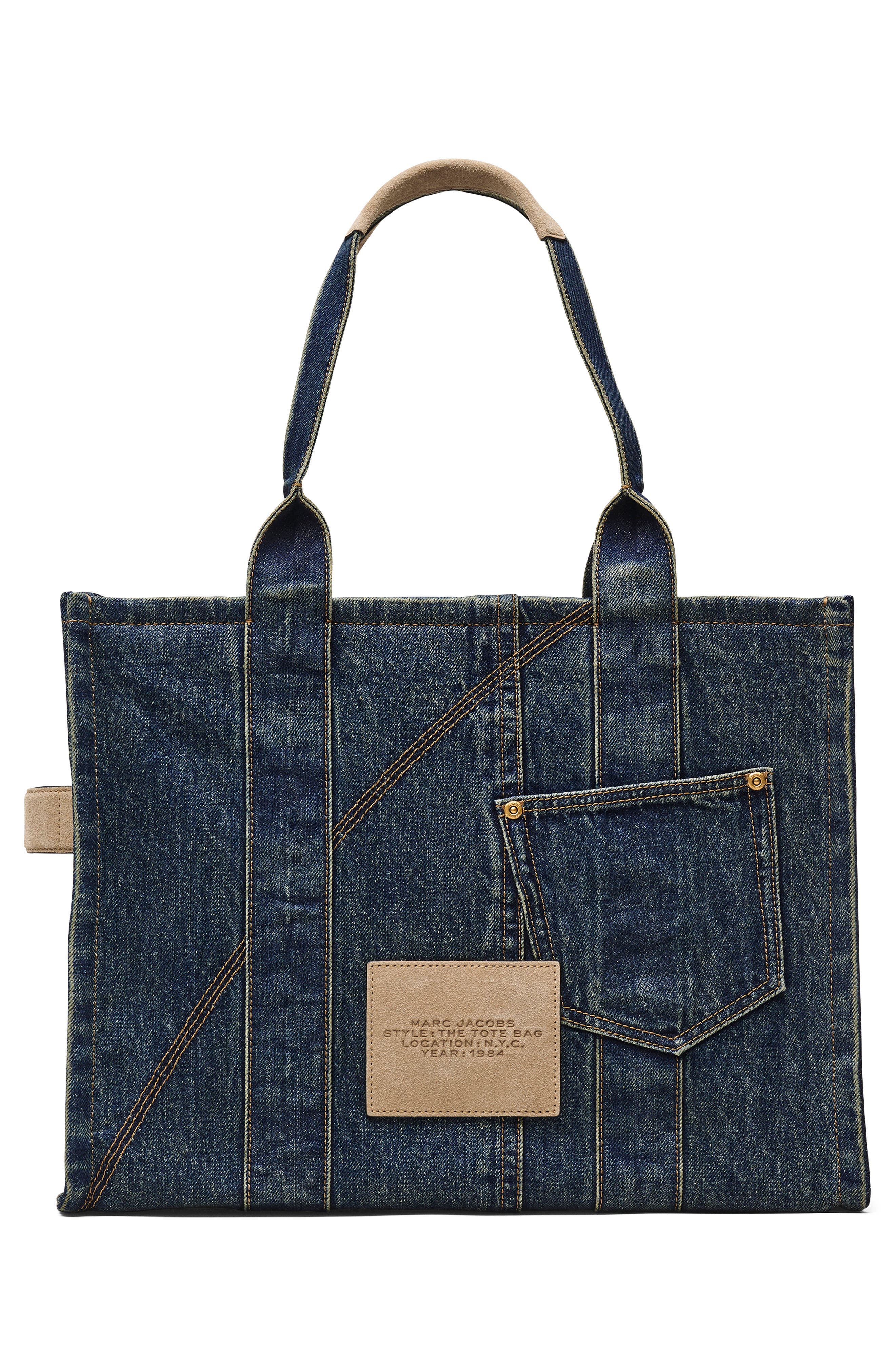 Marc Jacobs The Large Denim Tote Bag, Alternate, color, Dark Wash Indigo