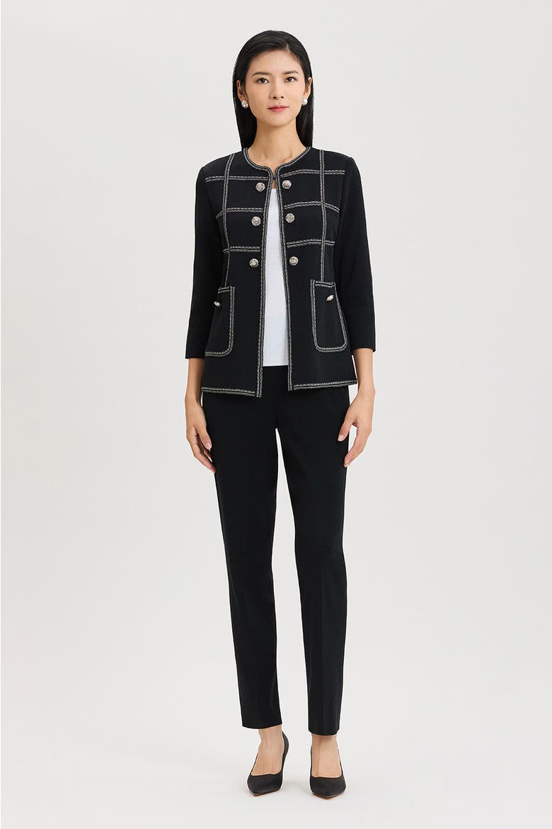 Heritage Grid Trim Knit Jacket, Main, color, Black/Ivory