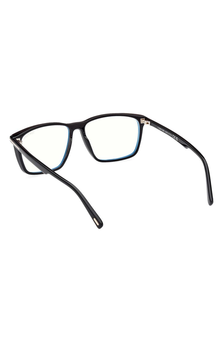 TOM FORD 56mm Square Blue Light Blocking Glasses, Alternate, color, Black Eco / T Logo