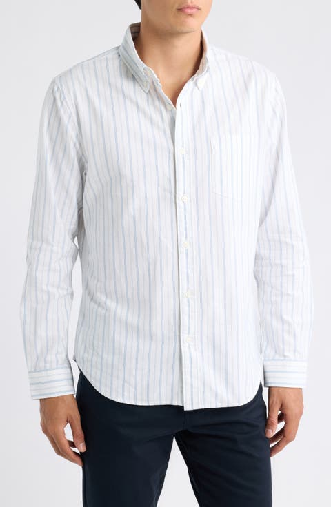 Multi Stripe Stretch Oxford Cotton Button Down Shirt