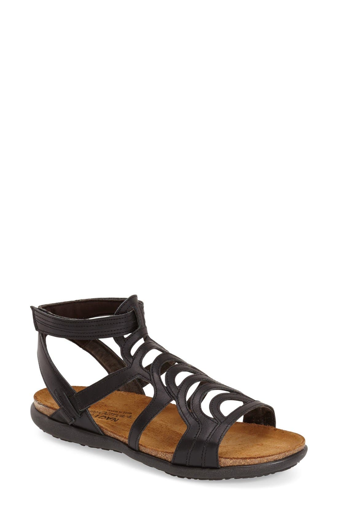 'Sara' Gladiator Sandal, Main, color, BLACK RAVEN LEATHER
