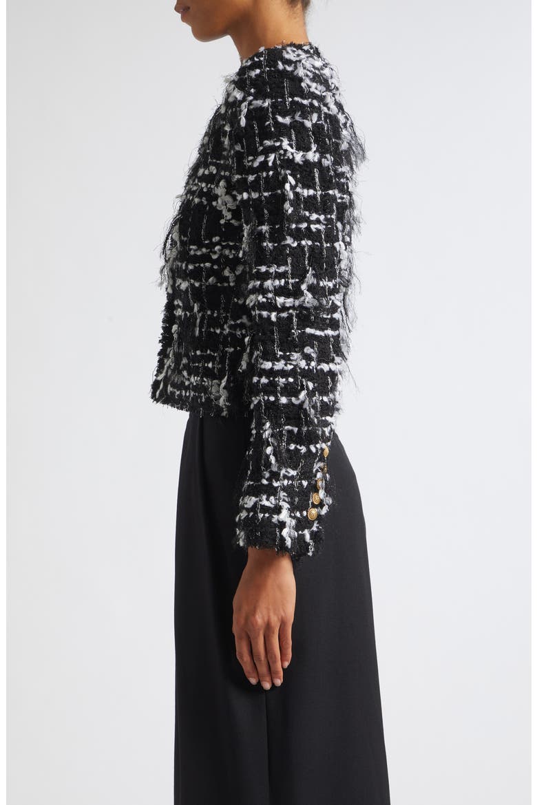 Check Fringe Tweed Crop Jacket, Alternate, color, EAB BLK/ WHITE