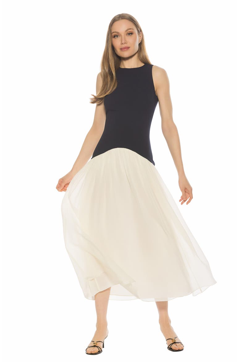 Dorian Halter Neck Midi Dress, Alternate, color, NAVY/ WHITE