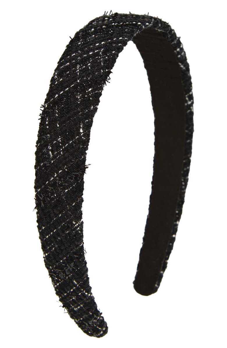 Tasha Padded Metallic Tweed Headband, Main, color, Black