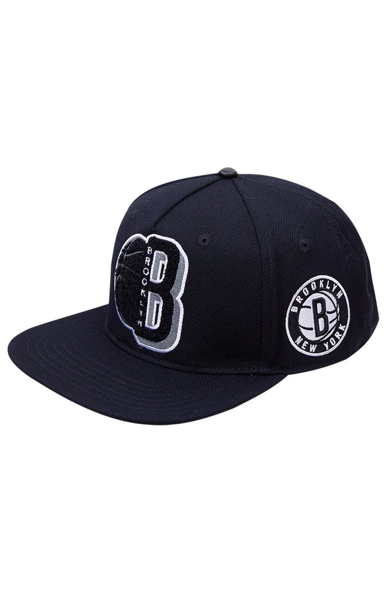 PRO STANDARD Men's Pro Standard Black Brooklyn Nets Mashup Logos Snapback Hat, Main, color,