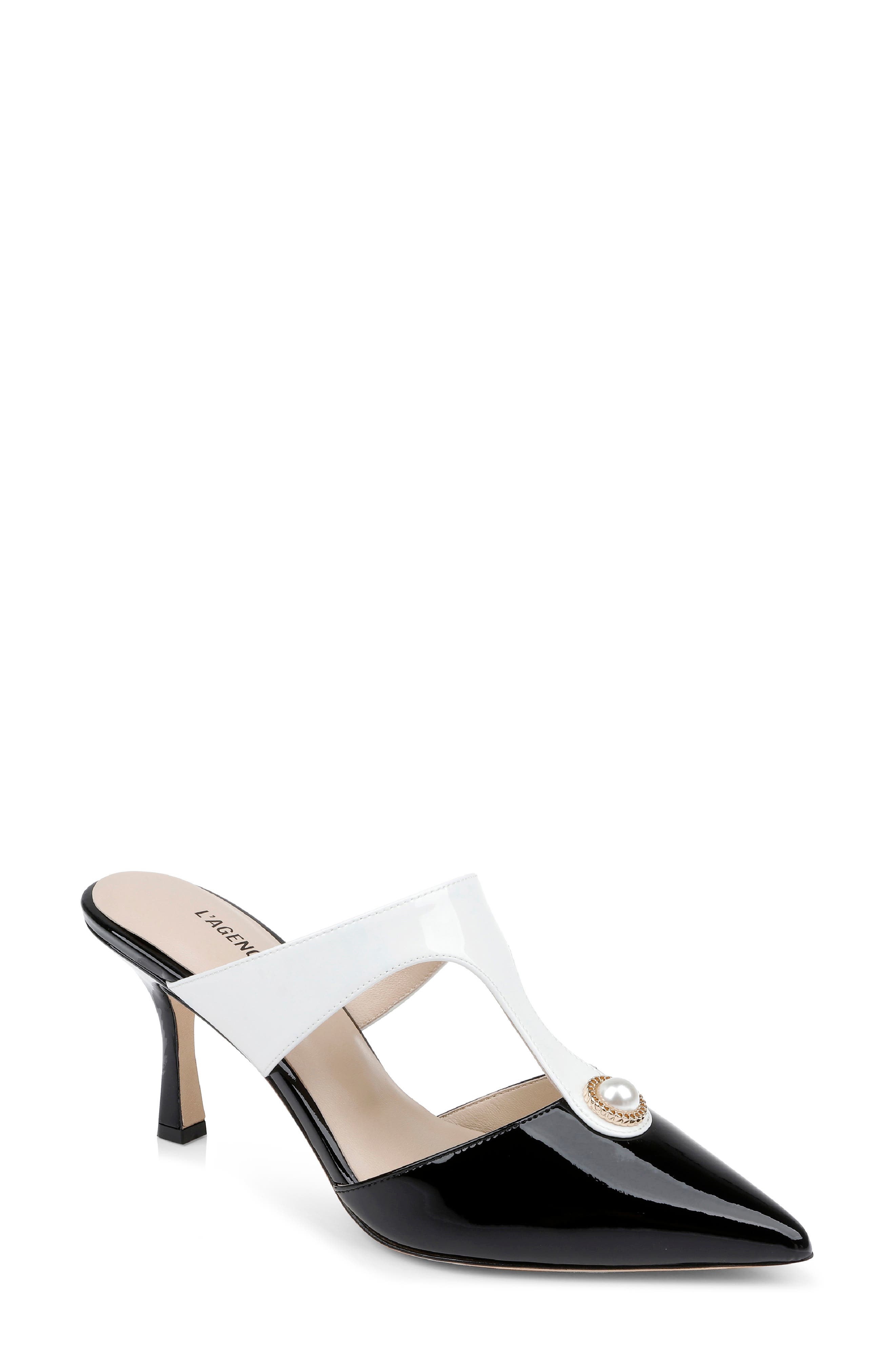 L
AGENCE Bayonne Pointed Toe Pump, Main, color, Black/ White