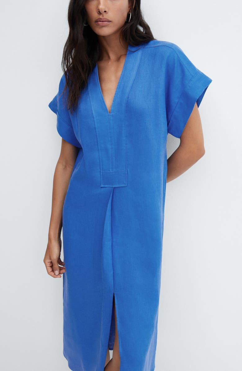 MANGO Short Sleeve Linen Shirtdress, Alternate, color, 