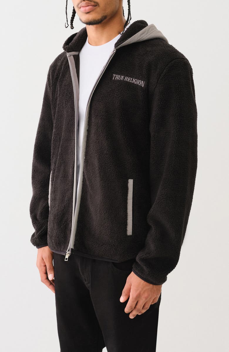 True Religion Contrast Faux Shearling Zip Hoodie, Alternate, color, 