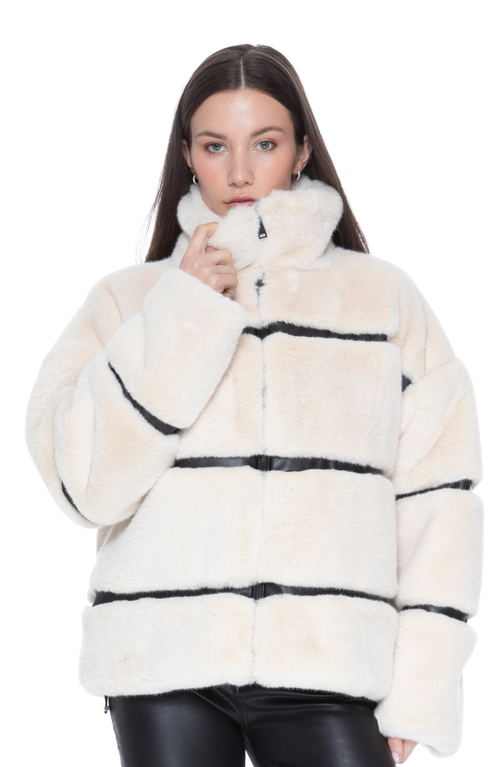 Blue Revival Mob Wife Unreal Leather Fur Jacket In Vanilla Bean