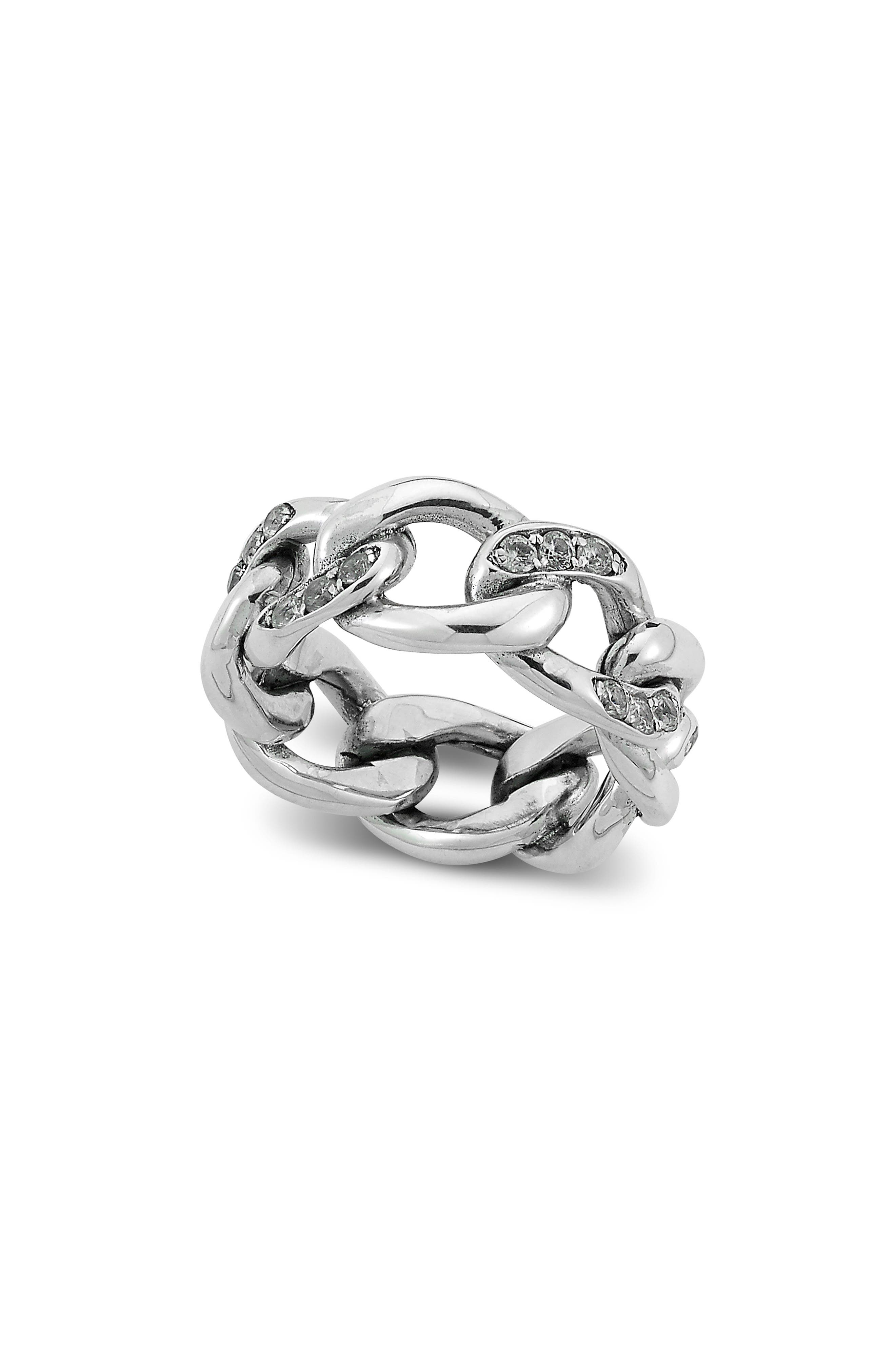 SAMUEL B. Sterling Silver White Topaz Chain Link Ring