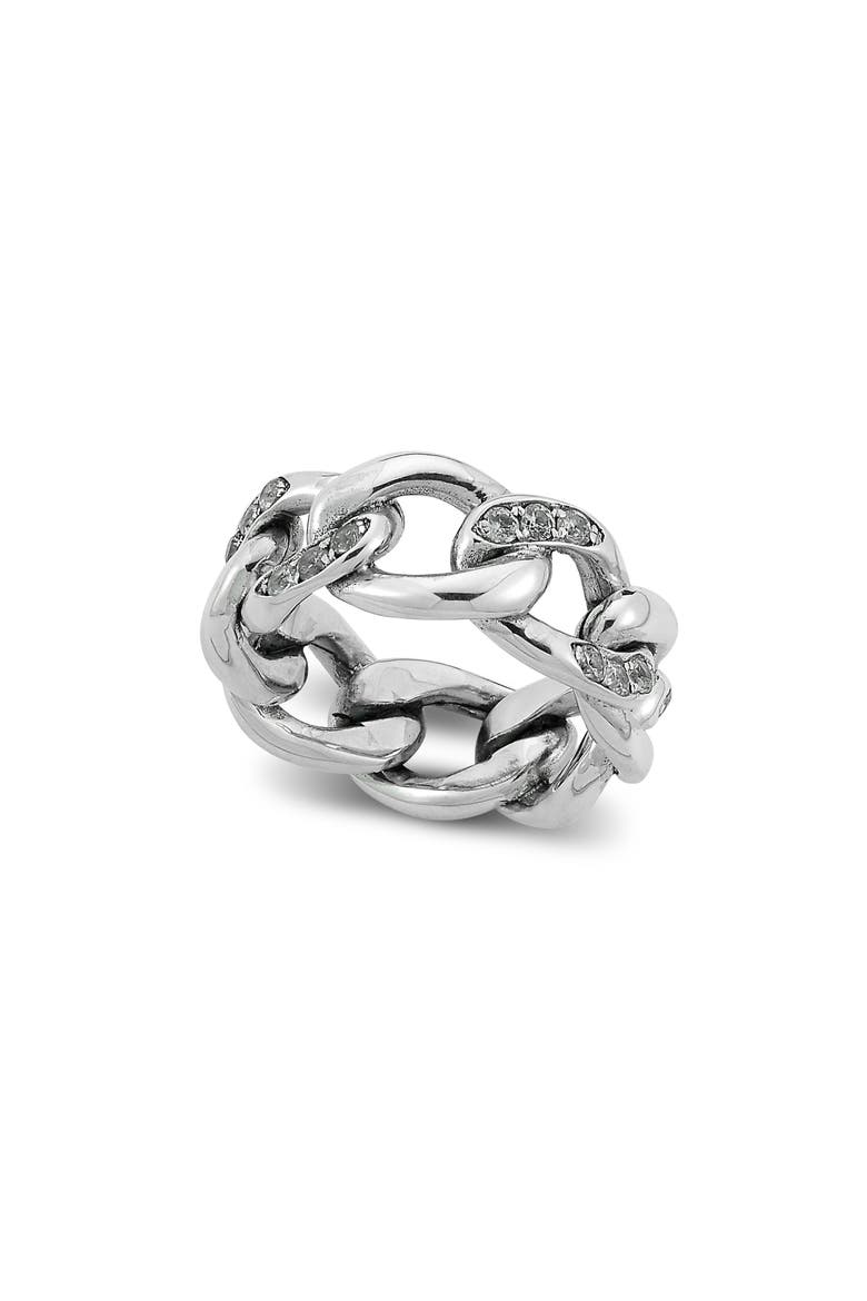 Sterling Silver White Topaz Chain Link Ring, Main, color, SILVER