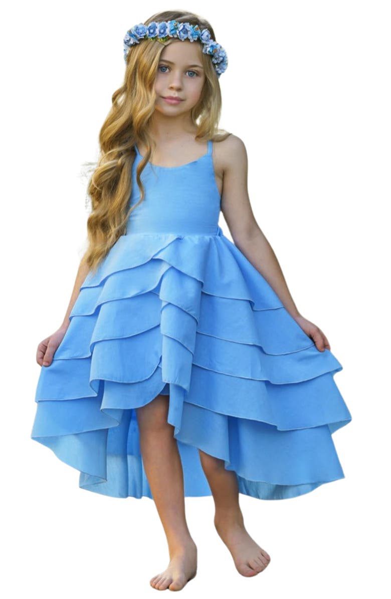 Mia Belle Girls Girls Pretty Petal Blues Tiered Dress, Main, color, Blue