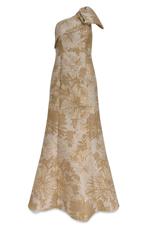 Donna Karan New York Metallic One-shoulder Jacquard Mermaid Gown In Neutral
